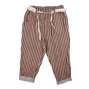 Wendy Trendy Italy Striped Linen Blend Cropped Paperbag Pants With Belt M